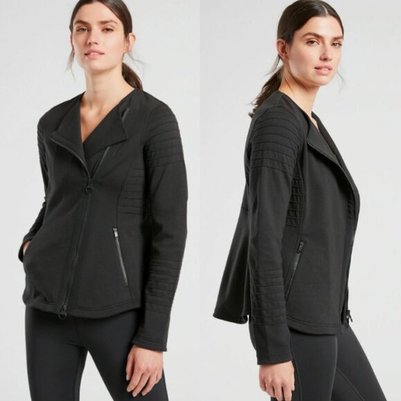 🦋 ATHLETA Black Moto Zip Up Jacket Size Medium - Picture 1 of 7